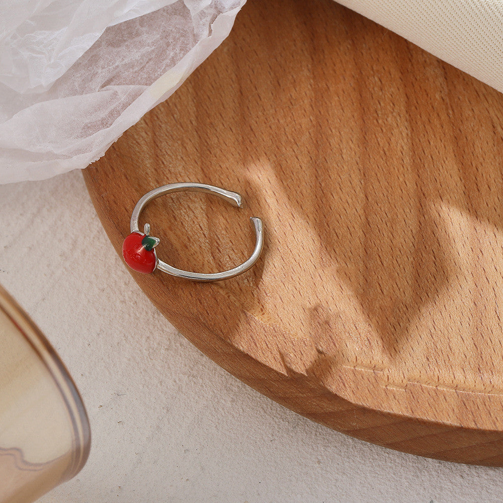 Womens Copper Adjustable Fruit Ring Sweet Design Rose Gold White Gold Dripping Oil Ring Jewelry Collection Set