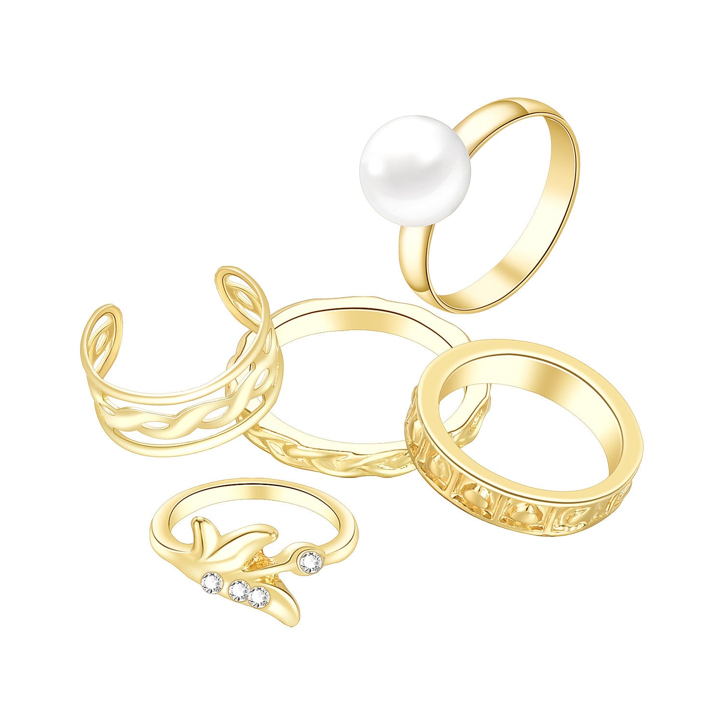 Geometric Alloy Ring Set Exaggerated Big Love Joint Rings Electroplated Fashion Jewelry for Women and Girls Trendy