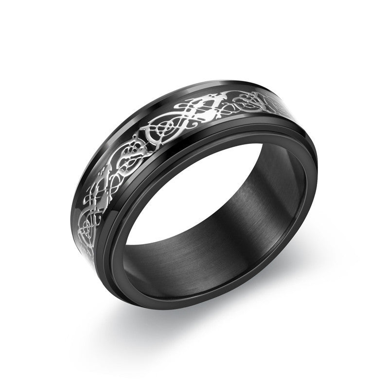 Mens Stainless Steel Ring Rotating Double Spinner Band Floral Design Durable Metal Ring For Men Fashion Modern