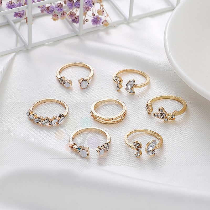 Women Butterfly Ring Set Flower Golden Rings Fashion Jewelry Alloy Electroplated 7 Piece Gift Sets New Design