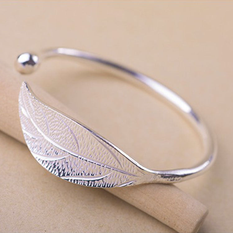 Womens Leaf Bracelet Silver Electroplated Copper Jewelry Gift For Wedding Anniversary Birthday Elegant Designs