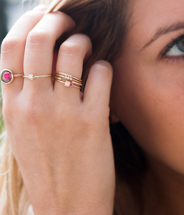 Womens 18K Gold Plated Triple Band Simulated Diamond Zircon Inlaid Sparkling Elegant Fashion Ring Anniversary Present