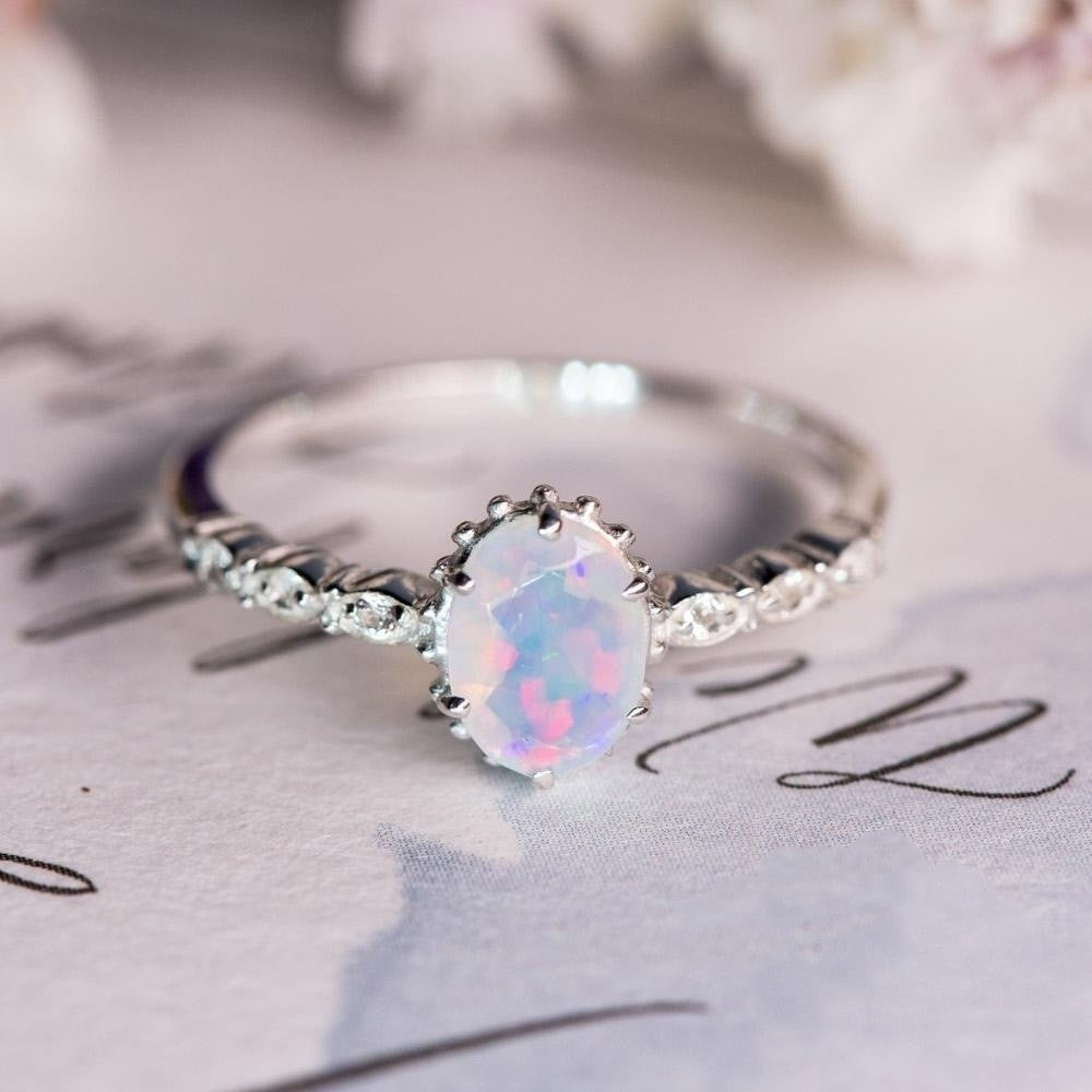 Geometric Opal Ring For Women Plated Zinc Alloy Band Elegant Jewelry Gift For Her Trendy 2024 Opal Ring Trendy
