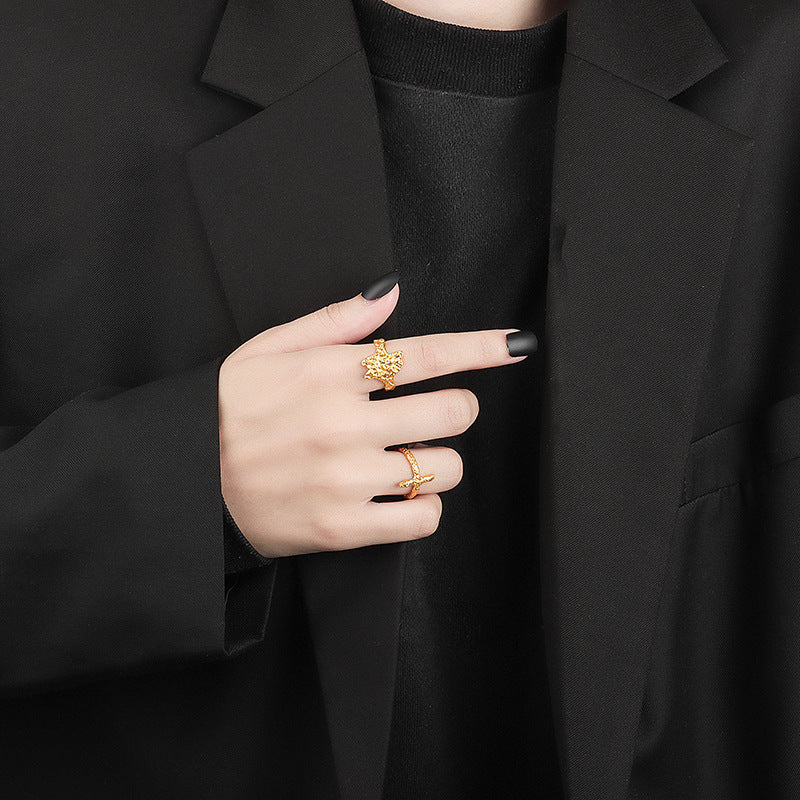 Womens Adjustable Ring Hammered Textured Geometrical Statement Ring Exaggerated Bump Copper Electroplated Gold