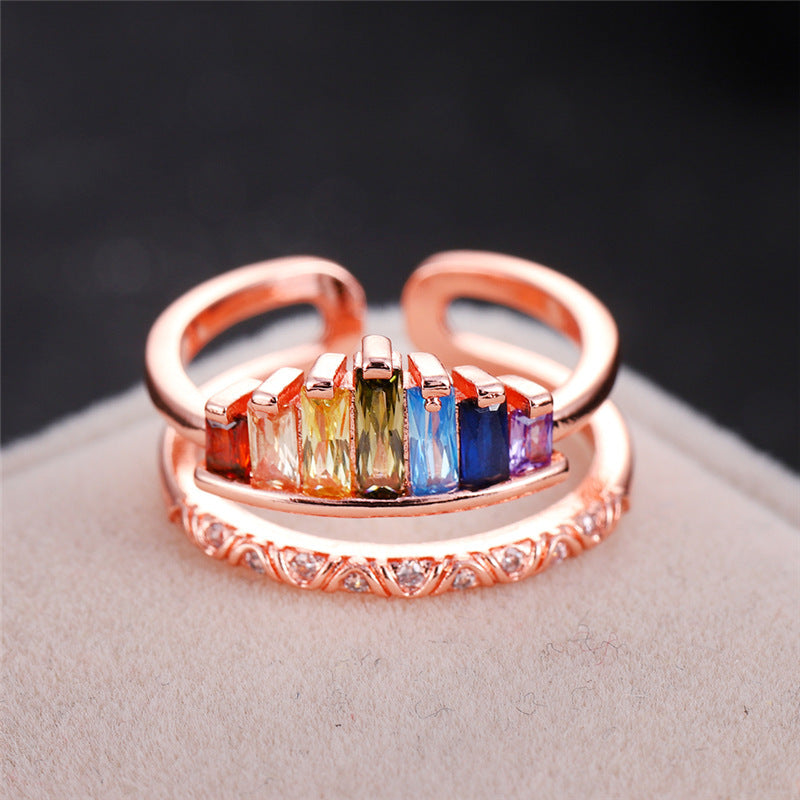 Womens Crown Ring Adjustable Copper Index Finger Ring With Gem Inlay Wedding Birthday Travel Gift Gold Jewelry