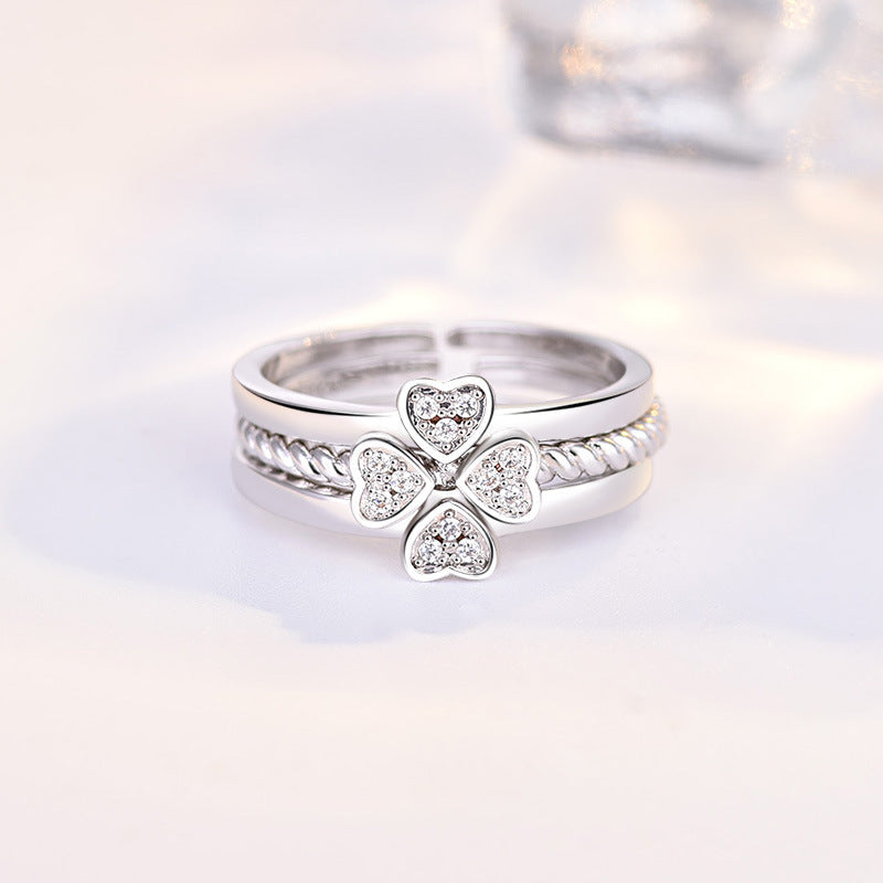 Four Leaf Clover Ring for Women Featuring Rotating Clover and Sparkling Zircon Accents Adjustable Size Sparkle