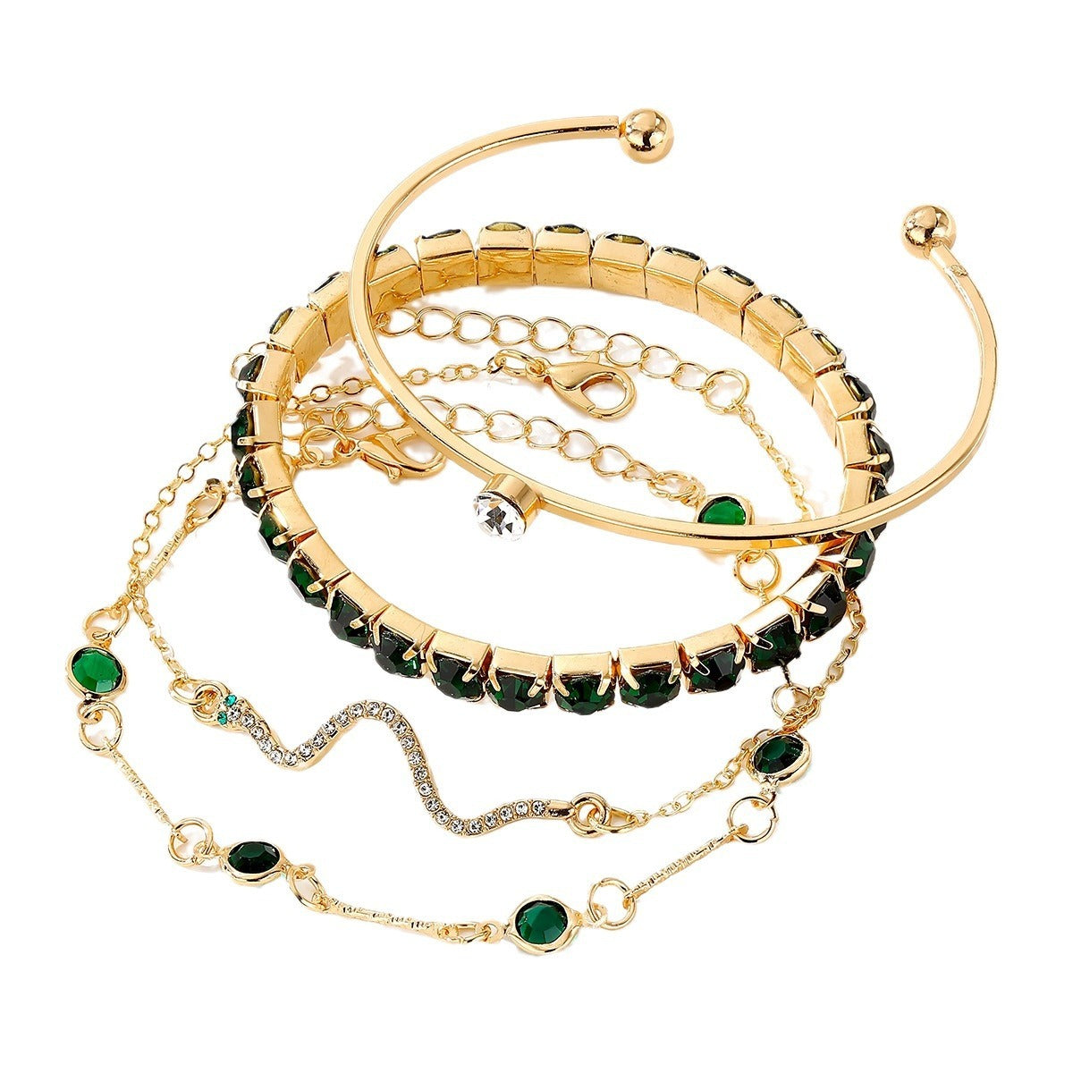 Green Diamond Stretch Bracelets Set For Women Four Pieces