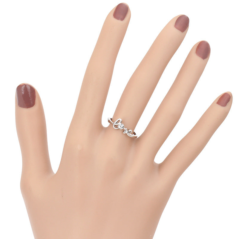 Women Ring Copper Letter Ring Platinum Plated With Inlaid Zircon Simple Korean Love Design Fashion Jewelry Set