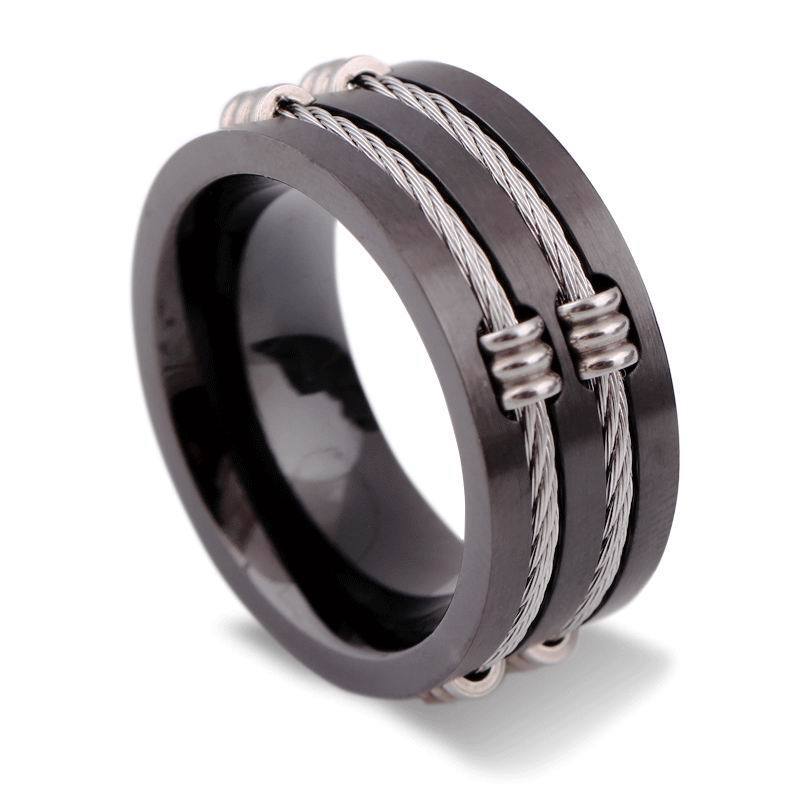 Men's Titanium Steel Ring Cable Rope Design Band Fashion Jewelry Black Ring for Him Mens Ring Gift Idea Tail Ring Unique Ring Design