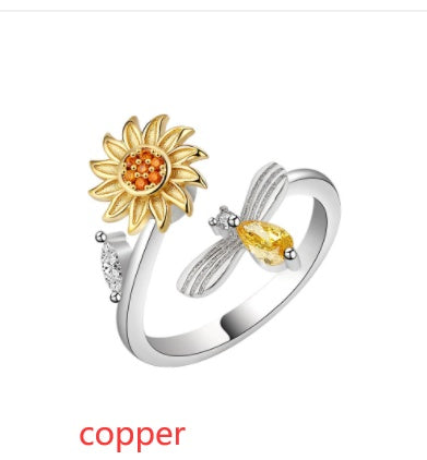 Rotating Sunflower Geometric Silver Ring Electroplated