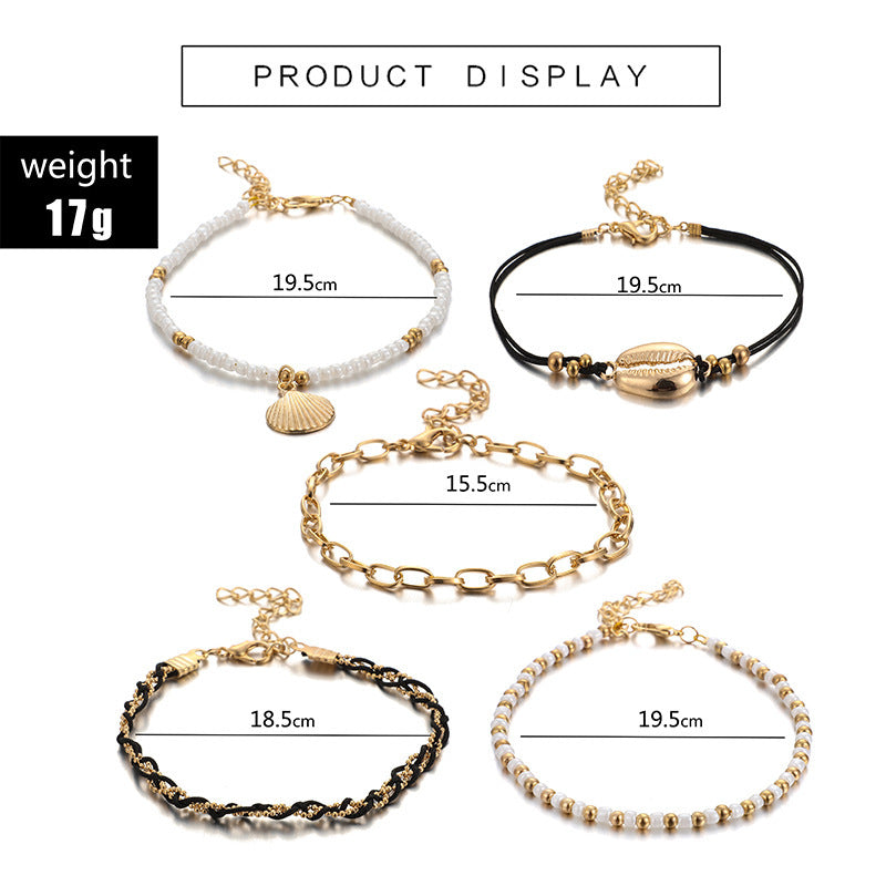 Womens Anklets Set Layered Golden Anklets Braided Ethnic Geometric Designs Fashion Alloy Anklets For Women Set