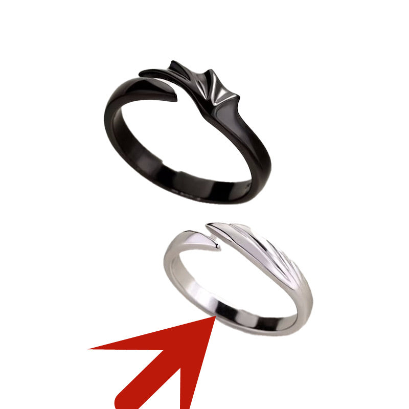 Matching Couple Rings Adjustable Alloy Open Mouth Angel and Demon Wing Fashion Rings Geometric Promise Rings