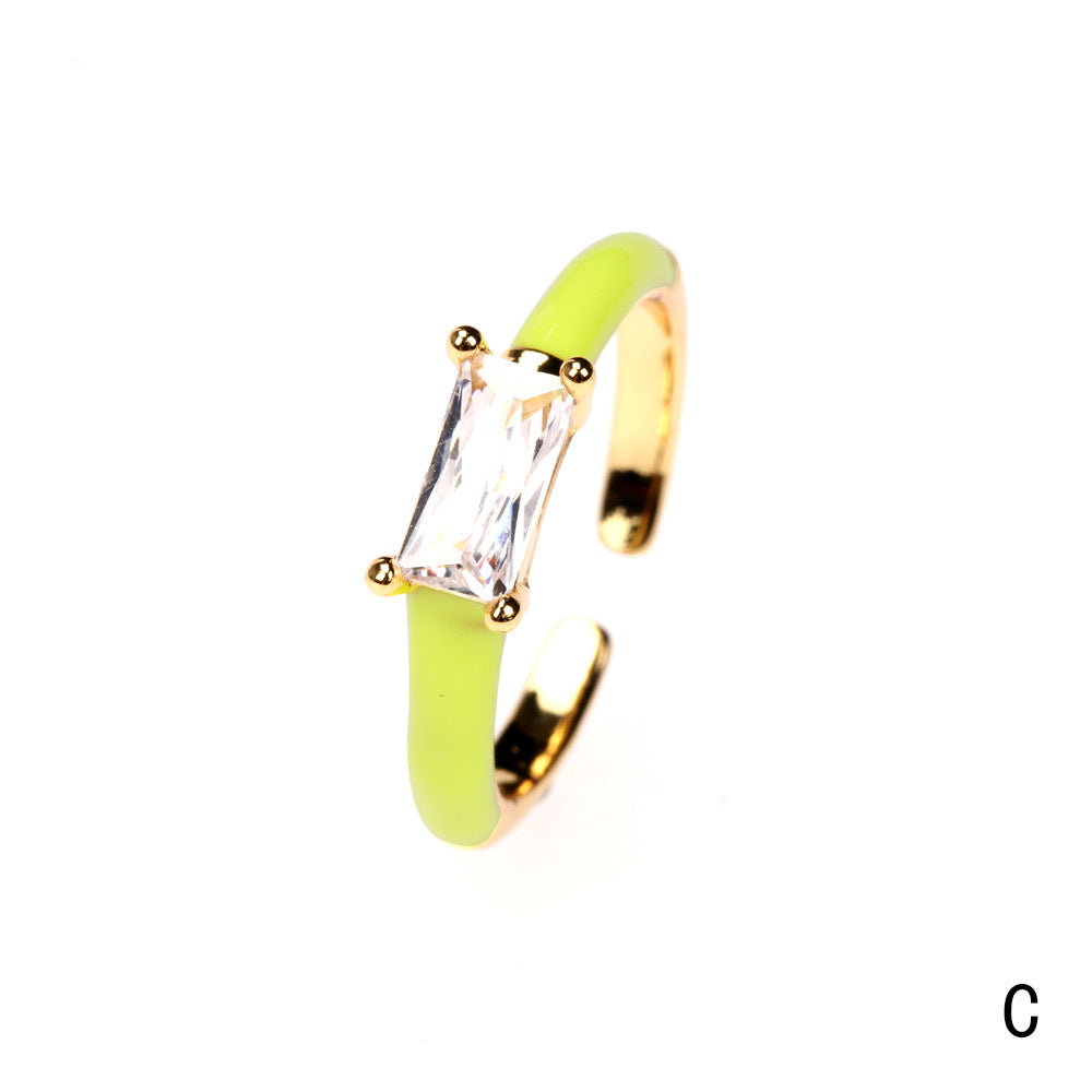 Women Zircon Ring Square Gold Plated Copper Adjustable Fashion Jewelry European American Elegant Durable Style