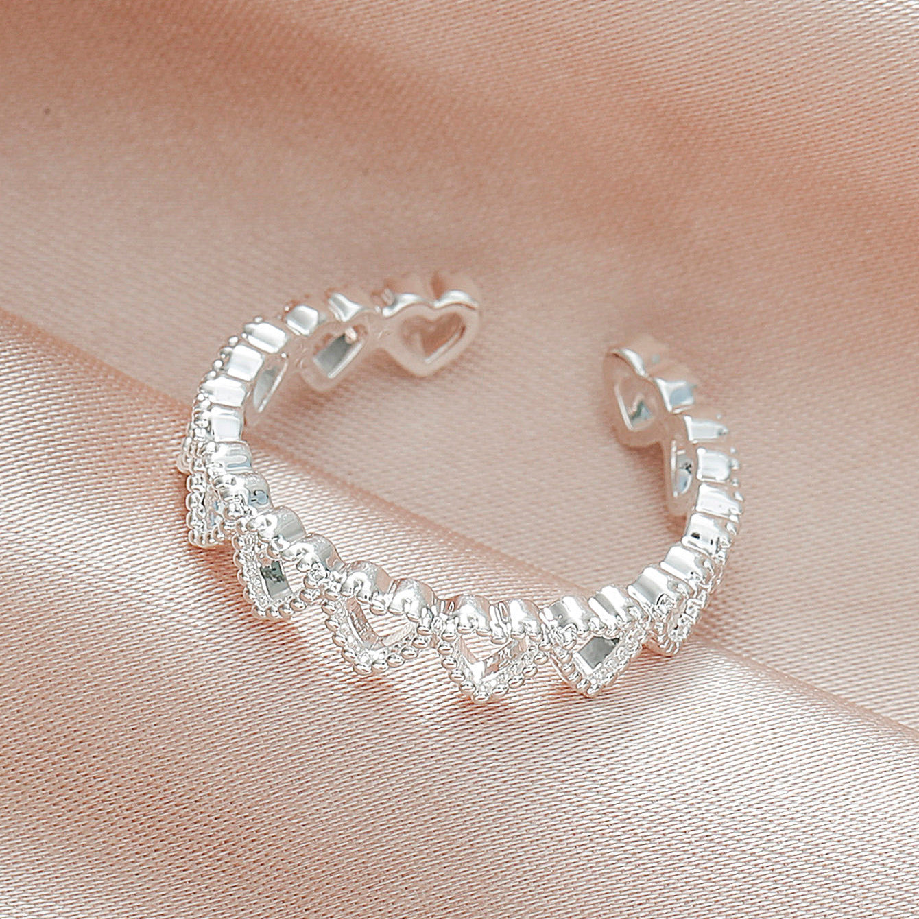 Womens Open Heart Ring Adjustable Copper Love Stitch Design Electroplated Fashion Accessory Unique Designer Style