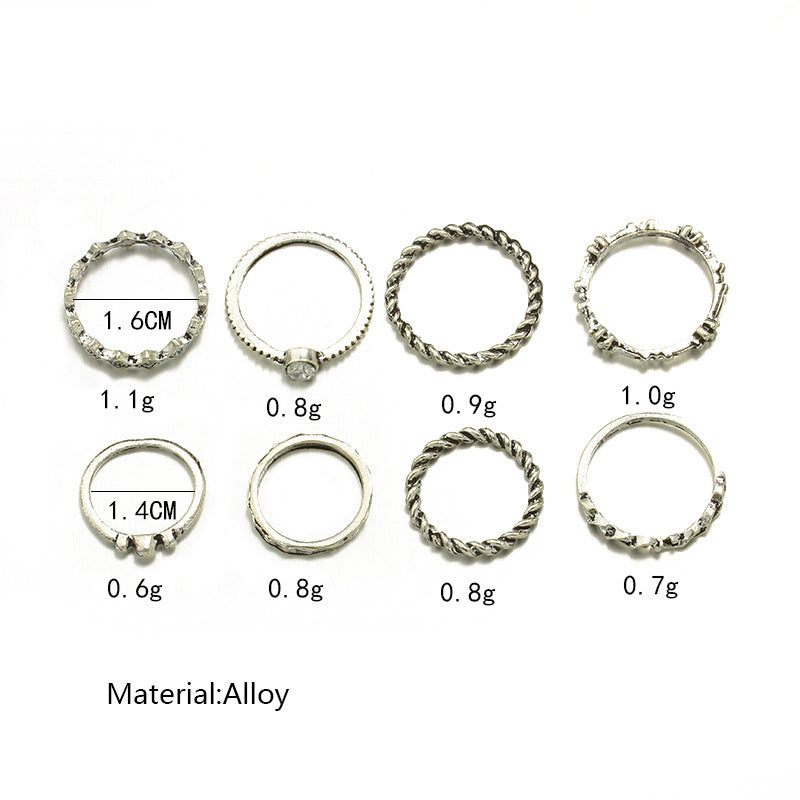 Womens Geometric Twist Ring Electroplated Silver Fashion Jewelry Elegant Modern Design Alloy Ring Set Single Ring