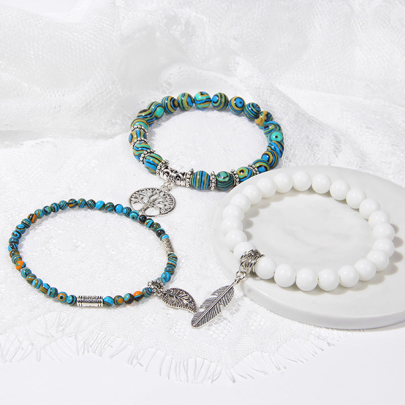 Unisex Agate Beads Bracelet Set With Tree Of Life Pendant