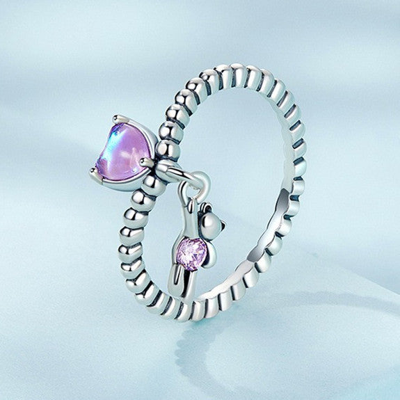 Cute Bear Balloon Ring For Girls Silver Charm Band Ring Women Size 6 Fashion Jewelry Delicate Silver Tone Gift