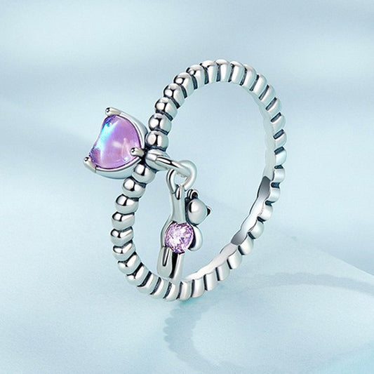 Cute Bear Balloon Ring For Girls Silver Charm Band Ring Women Size 6 Fashion Jewelry Delicate Silver Tone Gift