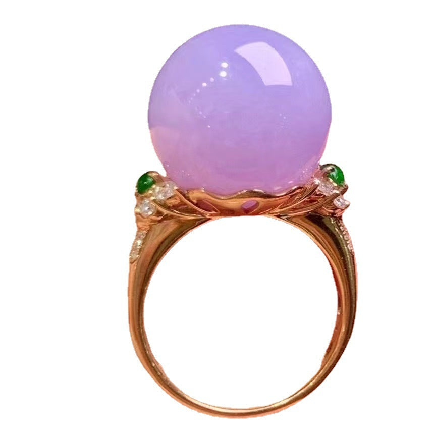 Violet Chalcedony Ball Ring For Women Rosegold Plated Copper Adjustable Size Jewelry Elegant Accessory Modern