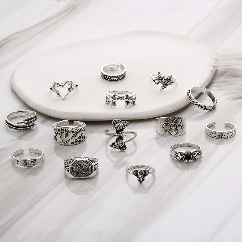 Womens Adjustable Ring Set 14 Piece Alloy Rings European Design Fashion Jewelry High Quality For Everyday Wear