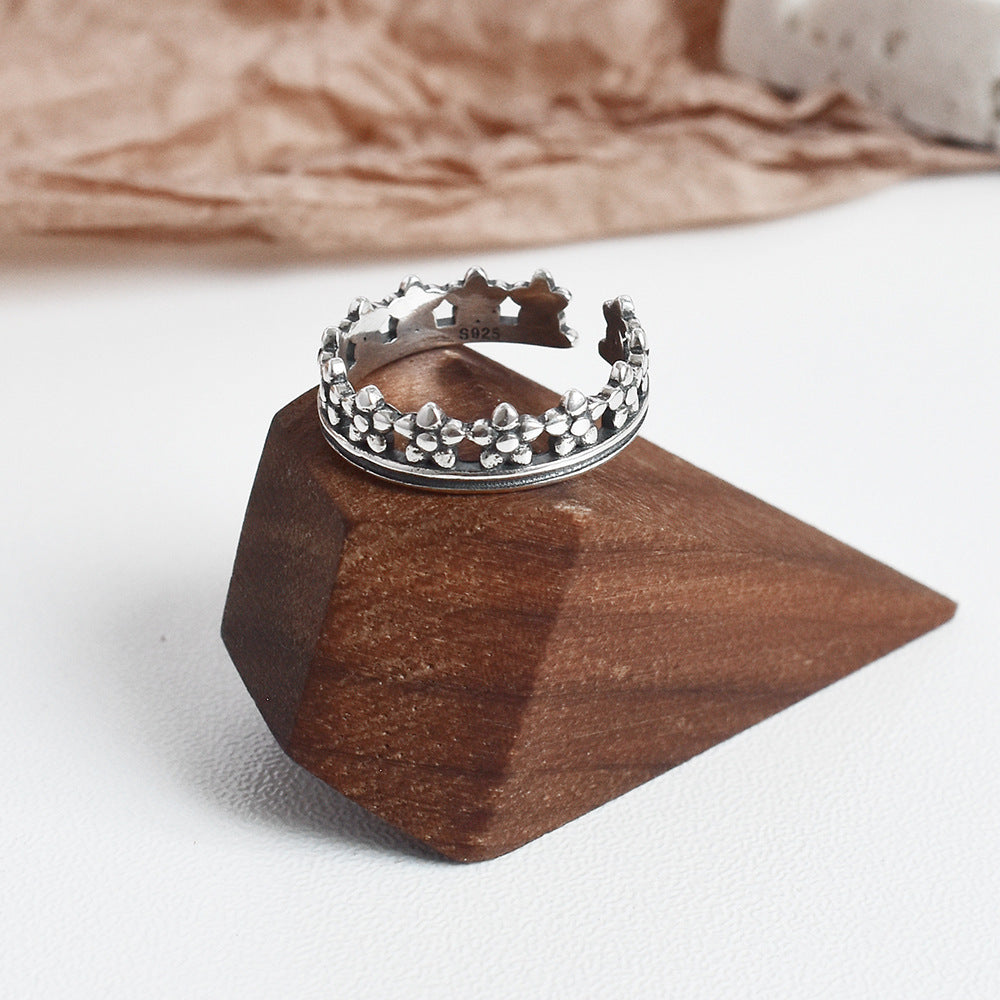 Womens 925 Silver Ring Retro Plum Blossom Floral Lightweight Jewelry Summer Fashion Accessories Blossom Floral