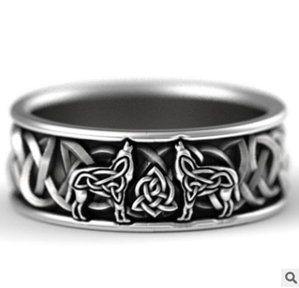 Mens Geometric Wolf Ring Electroplated Copper Fashion Jewelry Domineering Design Statement Ring For Men Modern Accessory