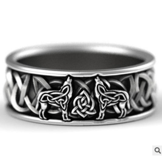 Mens Geometric Wolf Ring Electroplated Copper Fashion Jewelry Domineering Design Statement Ring For Men Modern Accessory
