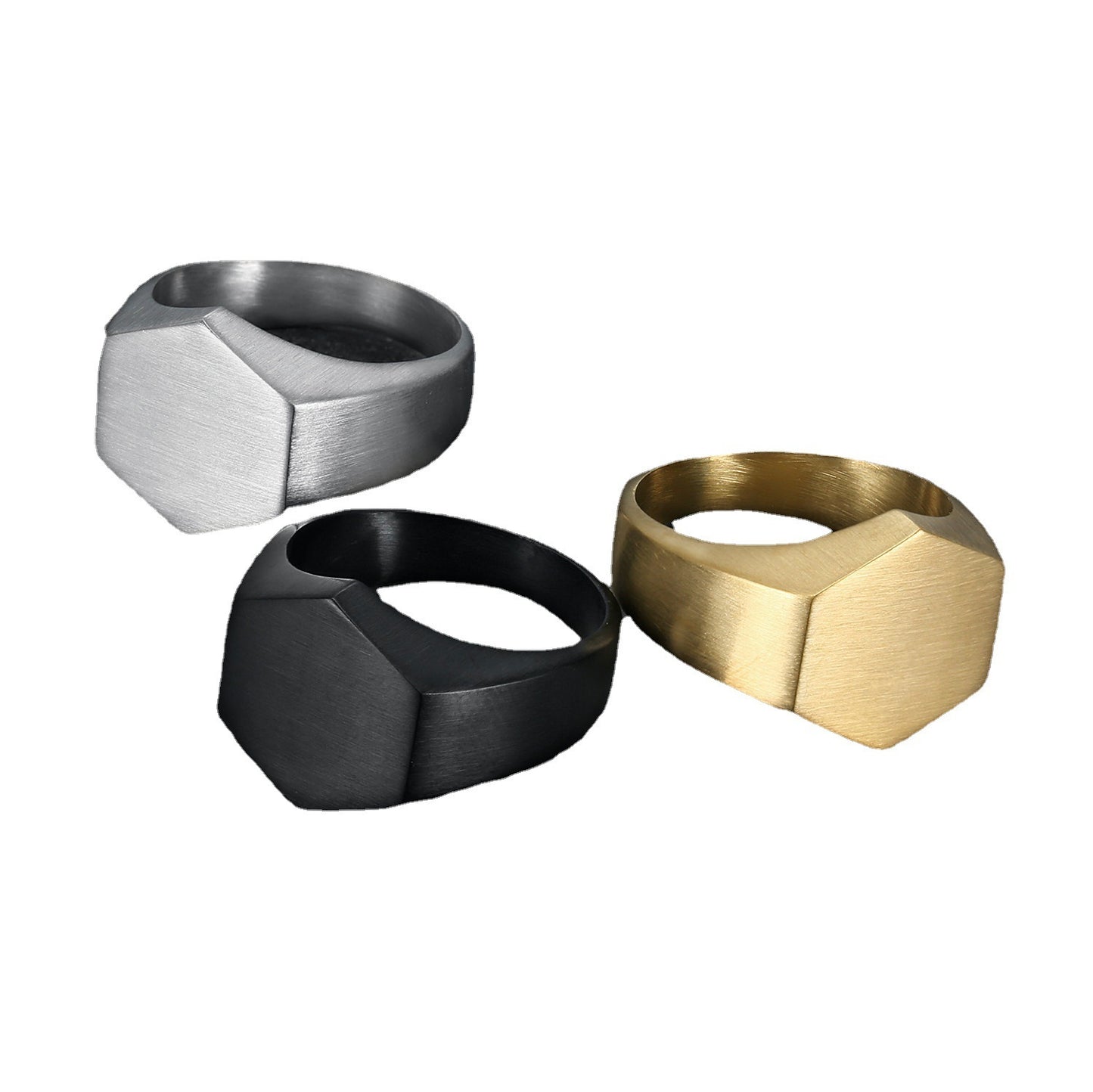 Unisex Stainless Steel Ring Geometric Design Band for Men or Women Neutral Jewelry Steel Gold Black Ring