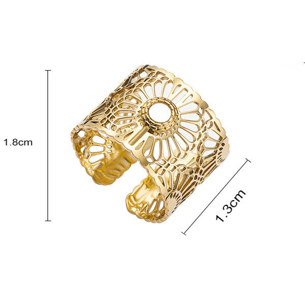 Women Titanium Steel Ring Adjustable Shell Flower Hollow Design Jewelry for Her Fashion Jewelry for Daily Wear