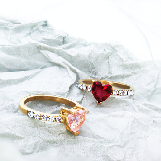 Stainless Steel Light Luxury Style Design Heart Shape Love Color Diamond Ring Type Ring Packing List Polishing