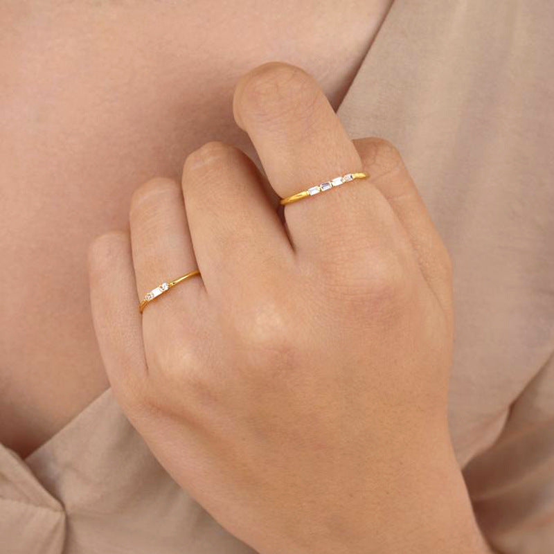 Womens Personalised Diamond Set Ring Minimalist Gold Silver