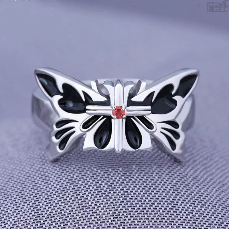 Womens Flower Ring with Butterfly Fresh Sweet Copper Adjustable Ring Six Flower Ring Anime Ring Womens Fashion Ring and Beautiful Appearance Ring Jewelry
