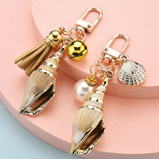 Resin Conch Keychain With Tassel Key Ring Stylish Cartoon Key Pendant Metal Hanger Unique Accessory For Men And Women