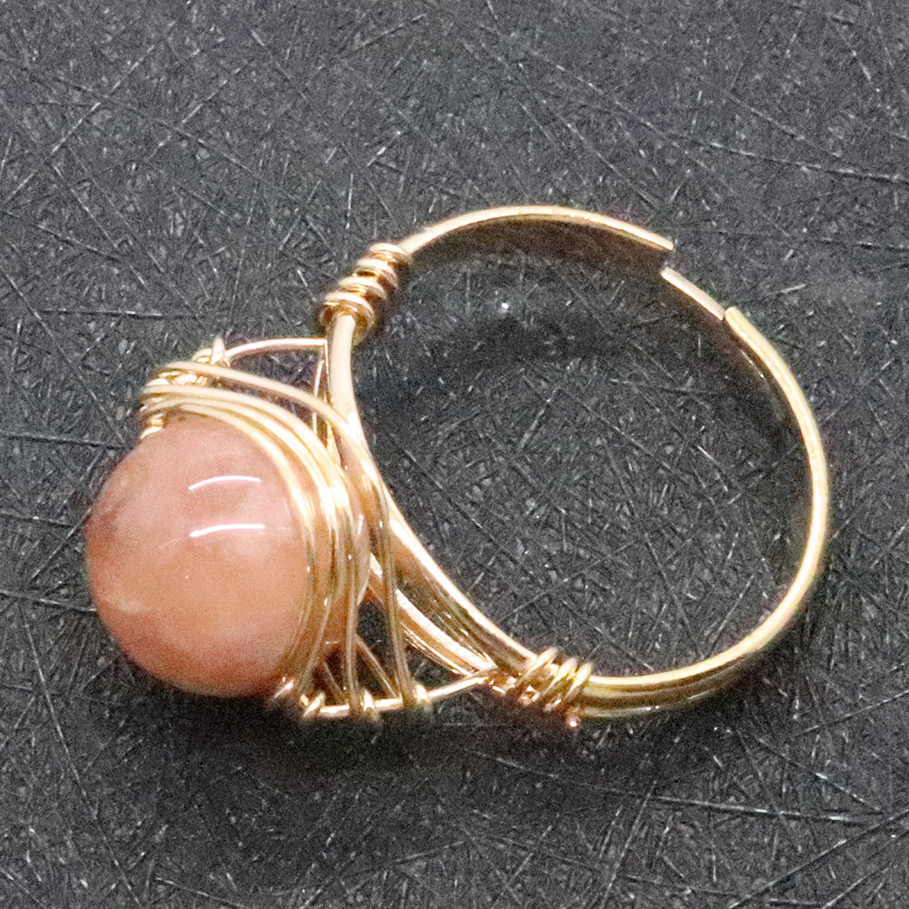 Natural Stone Bead Ring With Speckled Gemstone Winding Design Jewelry Accessory For Women Durable Wear Unique Gift