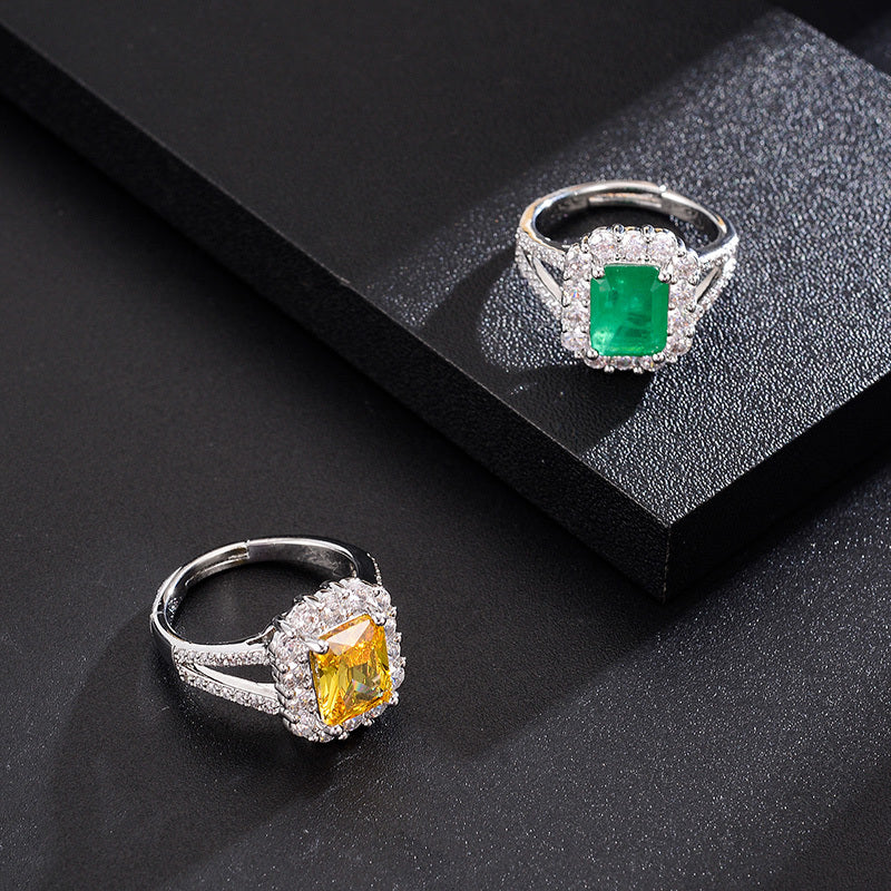 Green Agate Cushion Diamond Ring for Women in Gold Copper