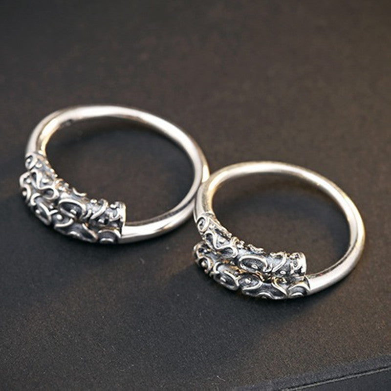 Unisex Sterling Silver Ring Electroplated Golden Hoop Retro Geometry 925 Silver Ring For Men And Women Everyday