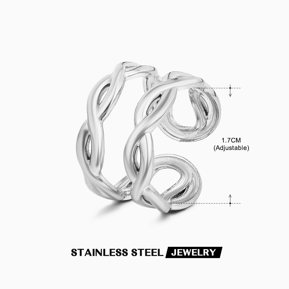 Womens Stainless Steel Cross Ring Double Layer Geometric Lines Adjustable Opening Fashion Jewelry European Style