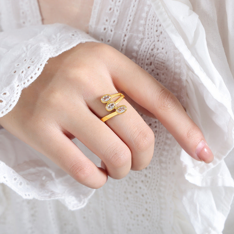 Geometrical Ring For Women Titanium Steel Gold Plated Irregular Design Glass Stone Fashion Rings Everyday Wear