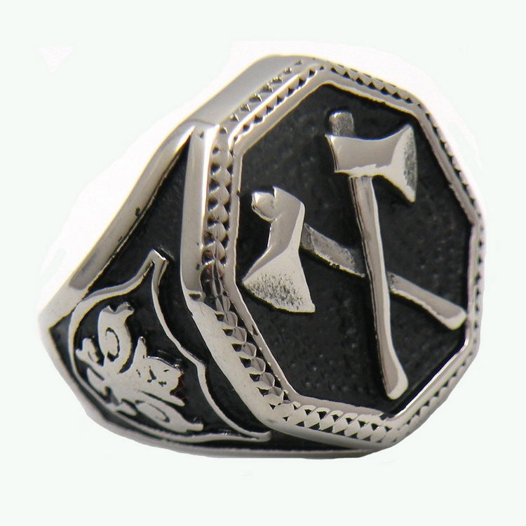 Double Axe Cross Stainless Steel Ring