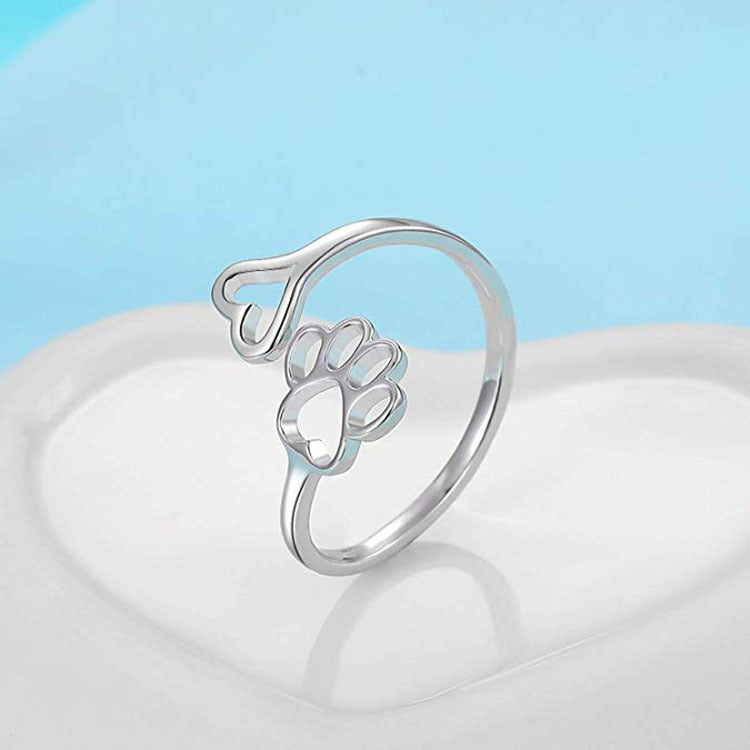 Dog Paw Heart Ring Electroplated Copper Ring Fashionable Pet Lover Ring Hollow Design Gift For Pet Owners Ring