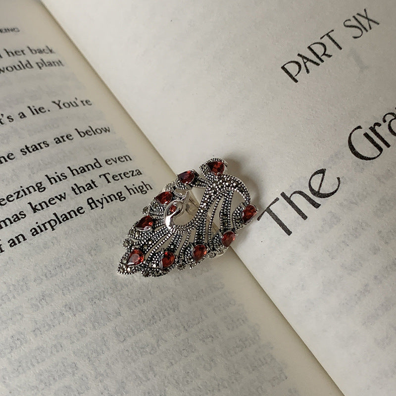 Womens Adjustable Sterling Silver Ring Vintage Hollow Geometric Exaggerated Design 925 Silver Ring Unique Gift For Her