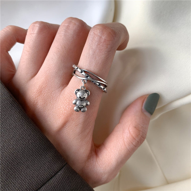Thai Silver Geometric Chain Ring For Women And Girls Korean Retro Style Jewelry Non Inlaid Gift For Daily Wear