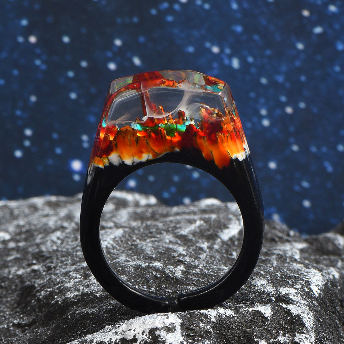 Transparent Landscape Resin Ring Open Adjustable Geometric Nature Inspired Fashion Jewelry For Everyday Wears