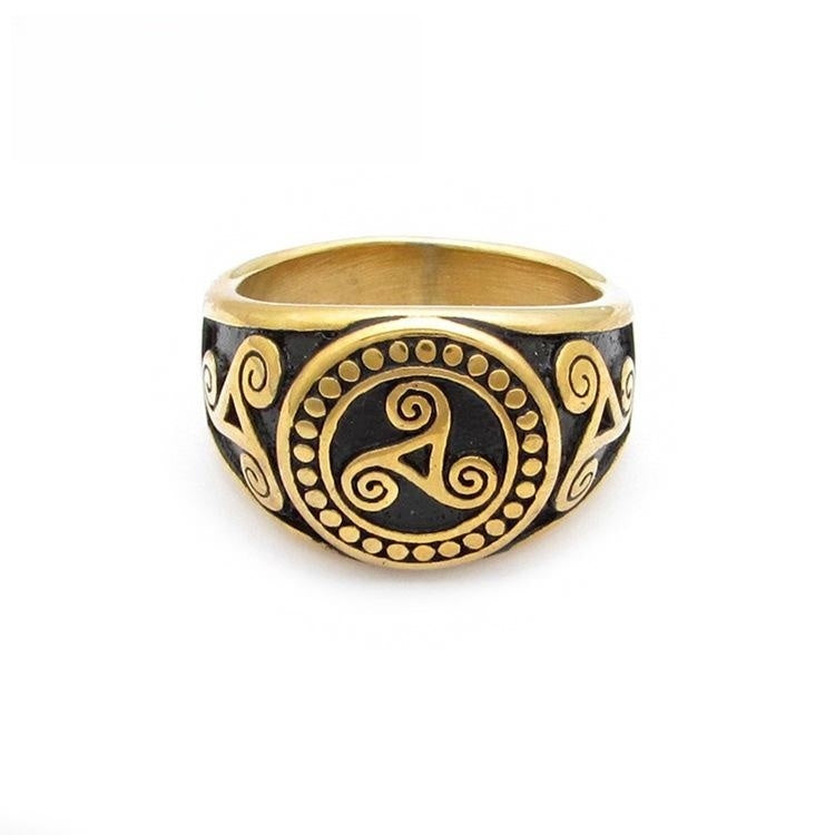 Mens Stainless Steel Ring Gold Tone Geometric Viking Totem Design For Men Jewelry Size 8 9 10 11 12 13 For Festivals