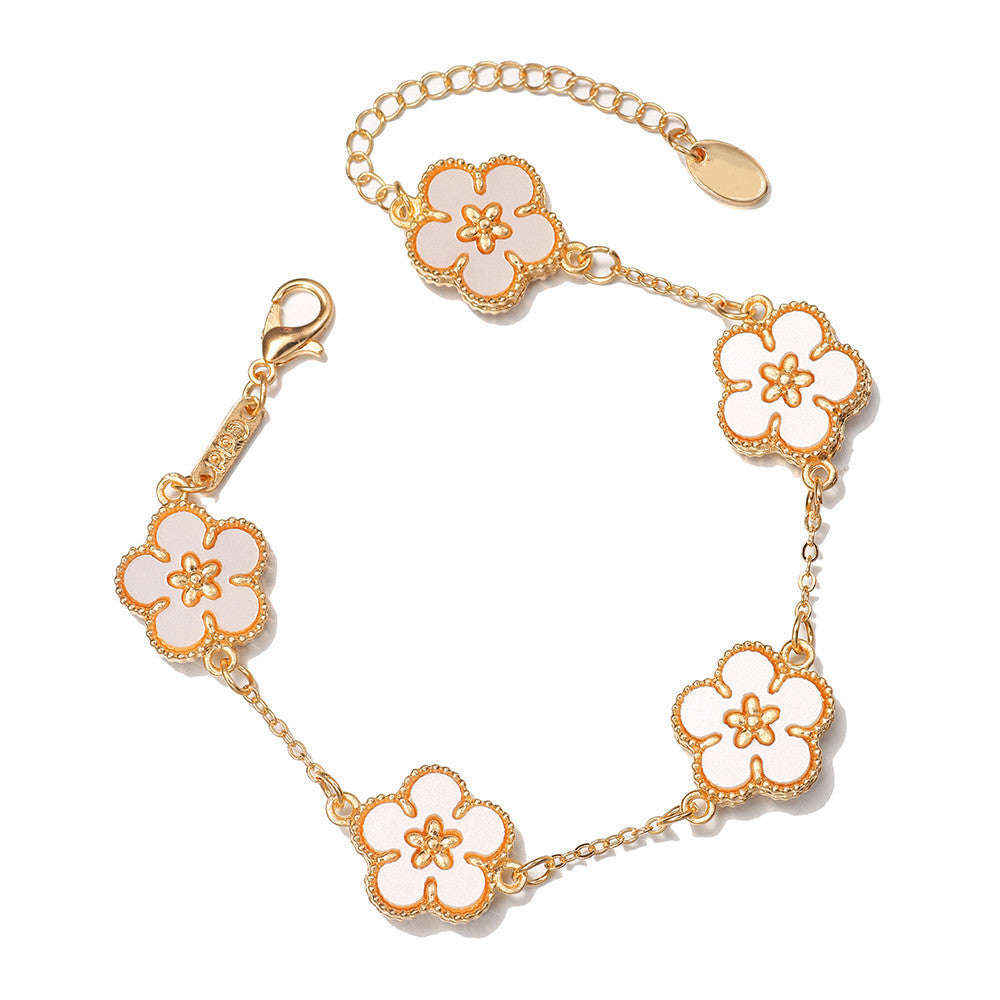 Womens Alloy Bracelet Plum Blossom Sunflower Double Sided Floral Design Jewelry Travel Gift Plum 1PC Gift Plum