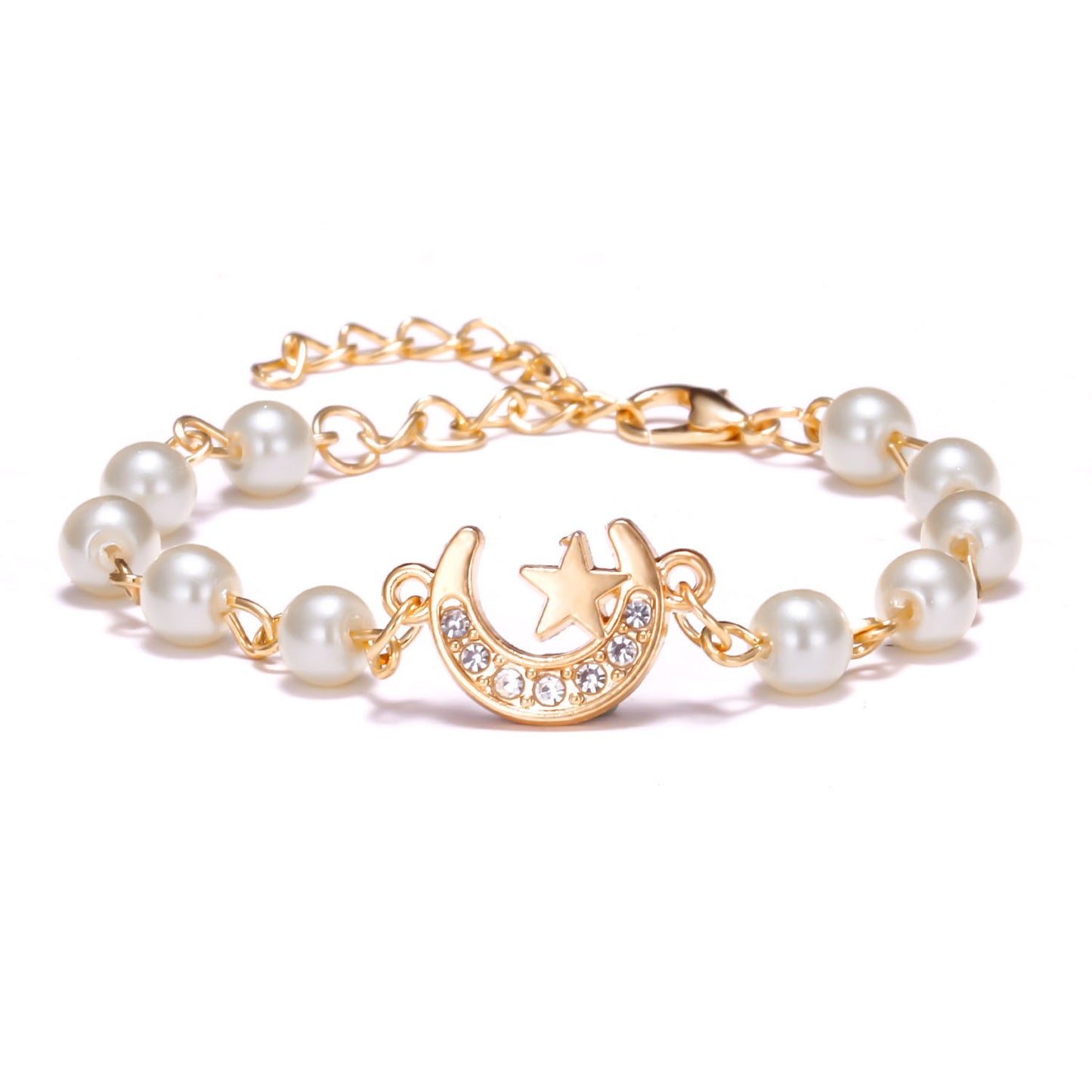 Womens Alloy Rhinestone Pearl Bracelet Geometric Heart