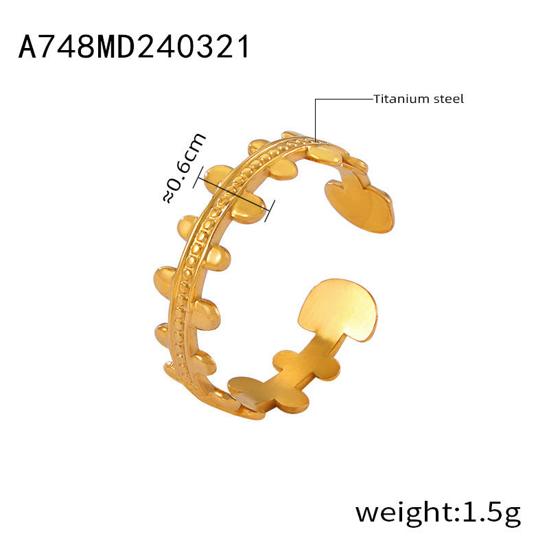 Simple Hollow Out Line Stitching Titanium Steel Gold Plated Ring For Women Open Mouth Design Trendy Jewelry Gift