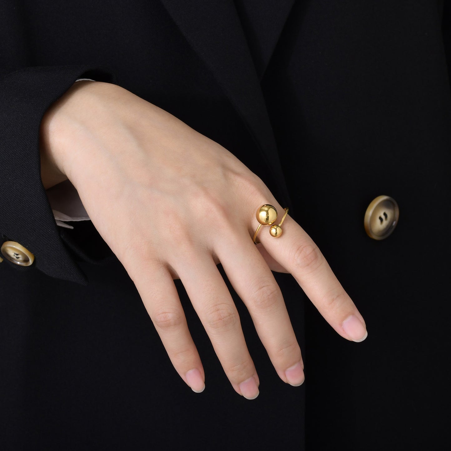 Womens Fashion Titanium Steel Jewelry Ring Geometric Stainless Steel Gold Tone Adjustable Opening Accessory For Women