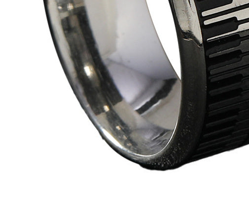 Mens Stainless Steel Ring With Black And White Piano Keys Design Electroplated Geometric Round Elements Jewelry