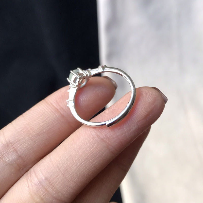 Natural Chalcedony Opal Ring For Women Adjustable Opening Myanmar Jade Fashion Jewelry Classic Gift Idea Style